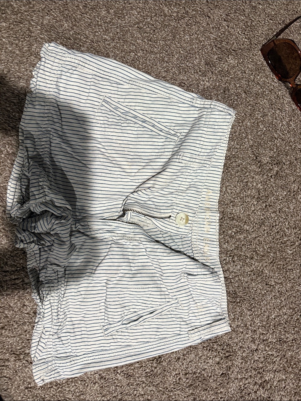 American Eagle Outfitters White Shorts with Navy Pinstripes